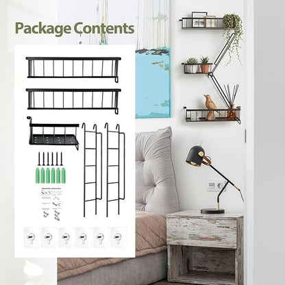 Fire Escape Wall Shelf, Modern City Corner Wall Decorative Action Figure Metal Display with Mini Shelf, Black 2.5 Tier