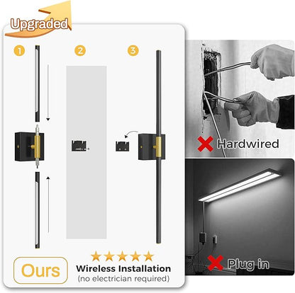 L LOHAS LED Battery Operated Wall Sconces Set of 2, Battery Wall Sconce 10000mAh, Gold and Black Rechargeable Sconces 6000K, 28.3 Inch Wireless Wall Lights, Sconce Wall Decor for Bedroom, Living Room
