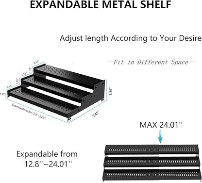 Expandable Spice Rack organizer with 3-Tier step shelf,Modern Design heavy duty,Non Skid and Visibility,Great for Kitchen Cabinet, Pantry and more(2PACKS/GUN-GREY)