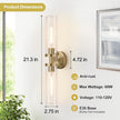 Wall Sconces Set of Two, Hardwired Brass Bathroom Sconces Wall Lighting with Clear Glass, Modern Sconces Wall Decor Set of 2 Vanity Light fixtures for Bathroom Mirror Bedroom (Bulbs Not Included)