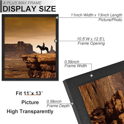 A PLUS MAX 11x13 Picture Frame Set of 6, Black Engineered Wood Frame for 11 x 13 Inch Picture Poster Photo, Light Weight 11 by 13 Frame with Wood-grain for Wall - 6 Pack/Black/11 x13