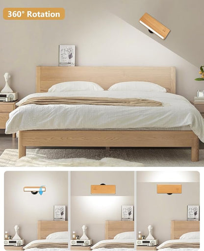 Wall Sconces Set of Two - LED Wall Lamps Lights for Bedroom, Rechargeable Battery Operated Wall Sconce with Stepless Dimming, 360 Rotation, Indoor Wireless Sconces Wall Decor Set of 2 for Living Room