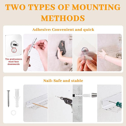 12 Pack Floating Shelves - Clear Acrylic/PET Wall Mounted Non-Drilling Storage Rack with Adhesive, Invisible Bathroom and Bedroom Shelves for Kitchen, Living Room, Clear Decoration