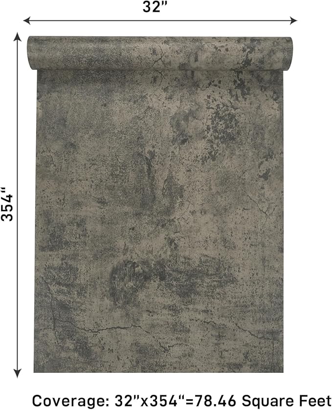 VaryPaper 32''x354'' Weathered Industrial Concrete Wallpaper Textured Peel and Stick Concrete Vinyl Wall Paper Roll Self Adhesive Contact Paper Decorative for Bathroom Kitchen Countertops Backsplash
