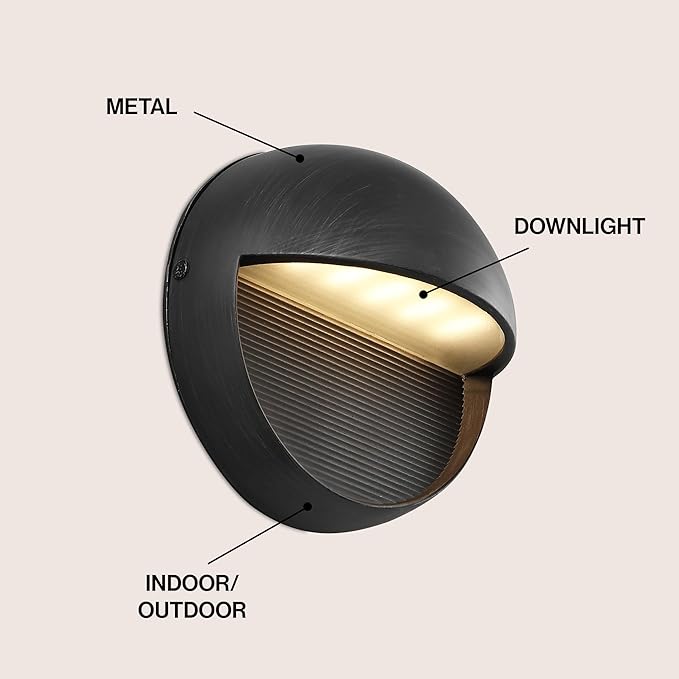 JONATHAN Y 6.25" Rustic Black Modern Round Outdoor Integrated LED Wall Sconce Light, Metal/Glass Waterproof Exterior Downlight for Porch, Patio, and Entryway, ETL Listed (JYL7441C)
