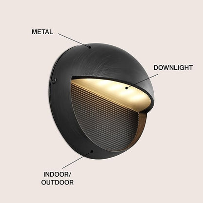 JONATHAN Y 6.25" Rustic Black Modern Round Outdoor Integrated LED Wall Sconce Light, Metal/Glass Waterproof Exterior Downlight for Porch, Patio, and Entryway, ETL Listed (JYL7441C)