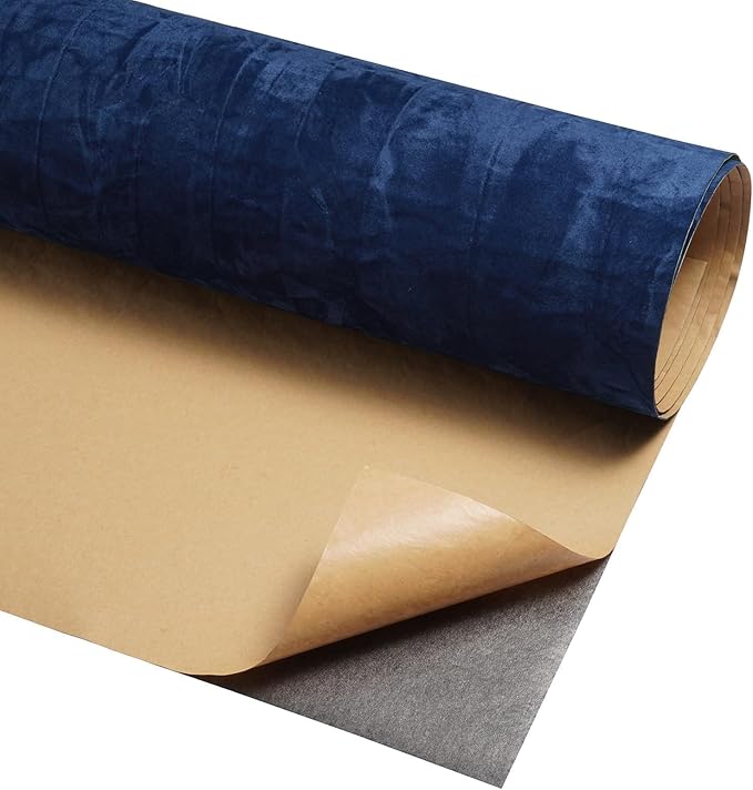 Blue Velvet Fabric Wallpaper Peel and Stick Felt Contact Paper 17.7"x80" Wrinkled Textured Peel and Stick Velvet Blue Wallpaper for Bedroom Walls Self Adhesive Flocking Liner Drawer Jewelry