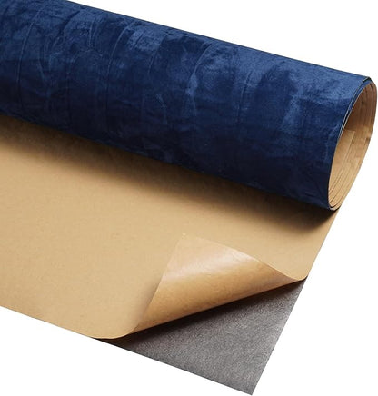 Blue Velvet Fabric Wallpaper Peel and Stick Felt Contact Paper 17.7"x80" Wrinkled Textured Peel and Stick Velvet Blue Wallpaper for Bedroom Walls Self Adhesive Flocking Liner Drawer Jewelry