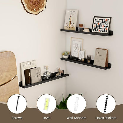 Axeman Picture Ledge Shelf | 24 Inch Floating Shelves Set of 2 | Black Wall Shelves with Lip | Black Picture Shelf for Wall with Ledge | Photo Ledges 24 Inch