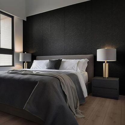 Kitico 17" x 118" Black Silk Wallpaper Peel and Stick, Embossed Textured Self Adhesive Wallpaper, Contact Paper Removable Waterproof Kitchen Vinyl Wrap Cabinet Furniture Textured Renter Friendly Wall
