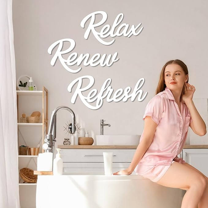 3 Pieces Bathroom Decor Wooden Bathroom Sign,Relax Renew Refresh Sign (White)