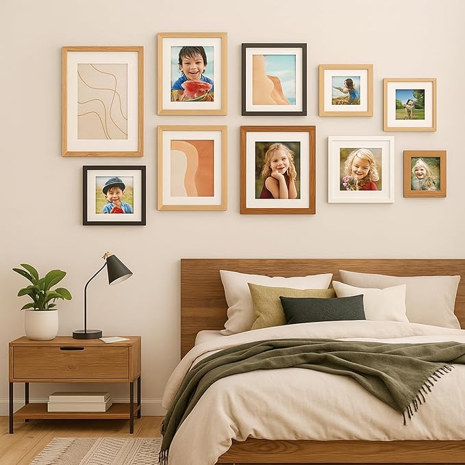 puthiac 10x14 Solid Oak Wood Picture Frame, Fits 8x10 with Mat or 10x14 Without Mat, Wall Display Only, Vertical or Horizontal, Plexi Front, 1 Pack, Black