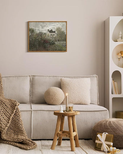 InSimSea Framed Canvas Wall Art Vintage Decor, Garden Full of Flowers Oil Painting Wall Prints by Claude Monet, Retro Scenic Bathroom Decor, Farmhouse Office Dining Room Decor, 11"x14"