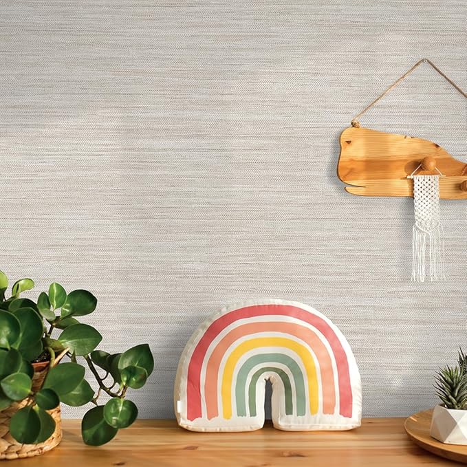 Tempaper Textured Beige Horizontal Faux Grasscloth Removable Peel and Stick Wallpaper, 20.5 in X 16.5 ft, Made in The USA