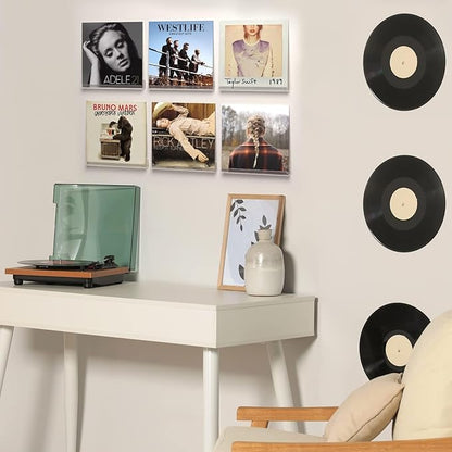 20 Pack Vinyl Record Shelf Wall Mount, 12-Inch Clear Acrylic Album Storage Holder, Floating Display Shelves for Wall Decor, Magazine Shelf, Kids Bookshelf, Suitable for Bedroom, Living Room