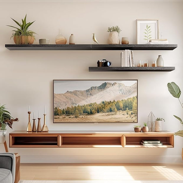 AMADA HOMEFURNISHING Floating Shelves, 32″ Large Wall Mounted Shelves for Bathroom, Bedroom, Living Room, Kitchen, Office, Hanging Shelf for Wall Décor Storage, Set of 2, Black