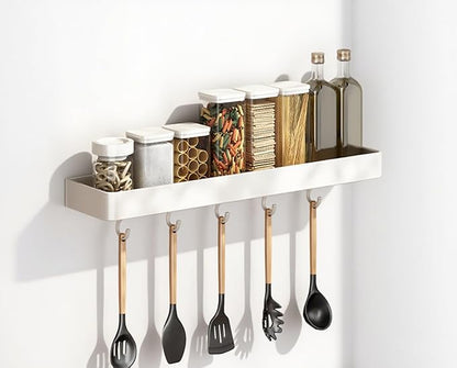 SEIDO Space-Saving Kitchen Utensil Holder | No-Drill Shelf Organizer | Wall Mount Spice Rack with Hooks | Space Aluminum | 24 Inch Long | White