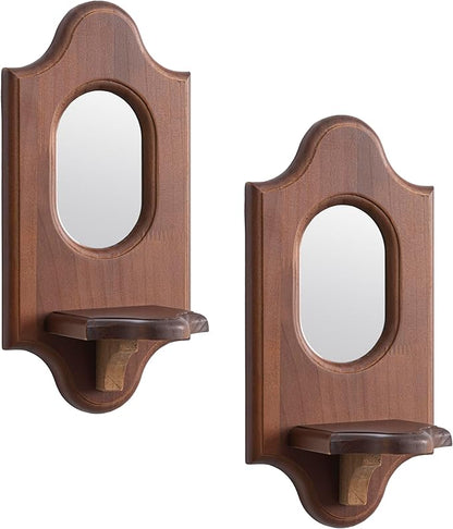 Wooden Arched Floating Shelf - Boho Decor Wall-Mouted Shelves with Mirror Book Display for Bedroom Living Room Bathroom Nursery Home Office 14.5" x 11.6"