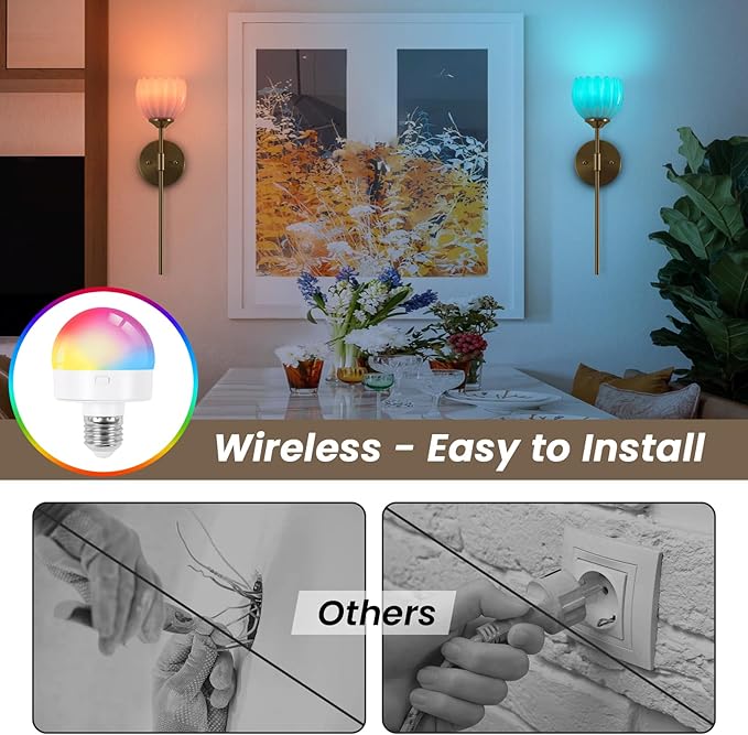 Vintage Battery Operated Wall Sconce Set of 2, Wall Lights with RGB Dimmable Bulbs and Remote,Rechargeable LED Wireless Wall Lamps for Living Room Hallway Bedroom