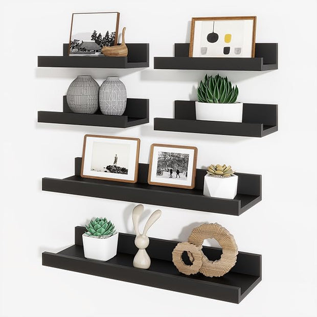 Axeman Picture Ledge Shelf, Floating Shelves for Decor Storage Set of 6, 16 inch Floating Wall Mounted Shelves, Wall Shelves with Lip for Living Room, Bedroom, Nursery, Bathroom, Kitchen, Black