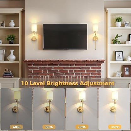 DORESshop Battery Operated Wall Sconce Set of 2, Wireless Wall Light Easy to Install, 7 Color Rechargeable Wall Sconces, Sconce Wall Decor Set of 2 for Bedroom, Living Room, Gold, 24.3in