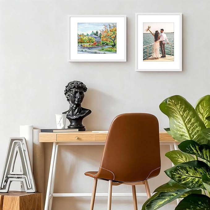 11x14 Picture Frame Set of 4, Displays 8x10 with Mat or 11x14 Without Mat, Photo Frames for Wall Hanging or Tabletop, Includes HD Plexiglass, White