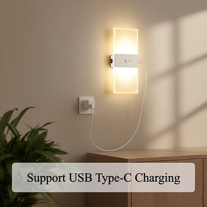 2pcs Motion Sensor Wall Sconces, Battery Operated Wall Sconce, Indoor Rechargeable USB Wall Light, Magnetic Wireless Warm White Energy Saving Wall Lamp for Hallway, Staircases, Living Room