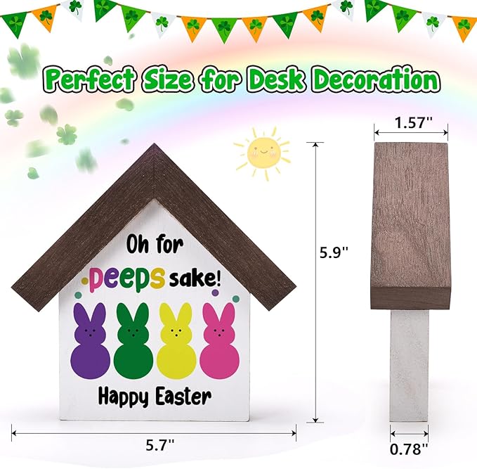 MBL Easter Bunny Decor Decorations - Funny Wood Bunny Rabbit Easter Centerpieces Basket Stuffers Essentials Office Home Kitchen Bathroom Shelf Table Farmhouse Tiered Tray Decor for Women Men Friends