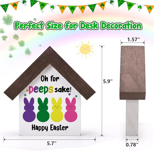 MBL Easter Bunny Decor Decorations - Funny Wood Bunny Rabbit Easter Centerpieces Basket Stuffers Essentials Office Home Kitchen Bathroom Shelf Table Farmhouse Tiered Tray Decor for Women Men Friends