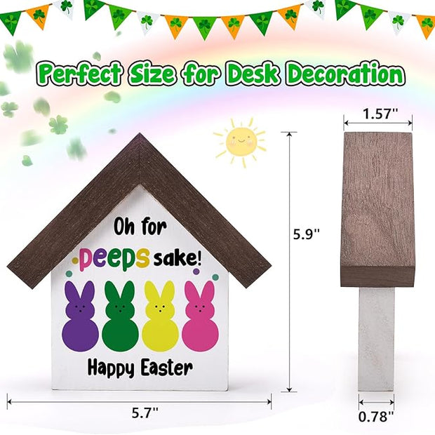 MBL Easter Bunny Decor Decorations - Funny Wood Bunny Rabbit Easter Centerpieces Basket Stuffers Essentials Office Home Kitchen Bathroom Shelf Table Farmhouse Tiered Tray Decor for Women Men Friends