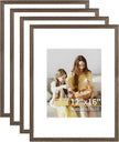 ATOBART 12x16 Picture Frame Set of 4, Displays 8x10 with Mat or 12x16 Without Mat, Photo Frames for Wall Hanging or Tabletop, Includes HD Plexiglass, Brown