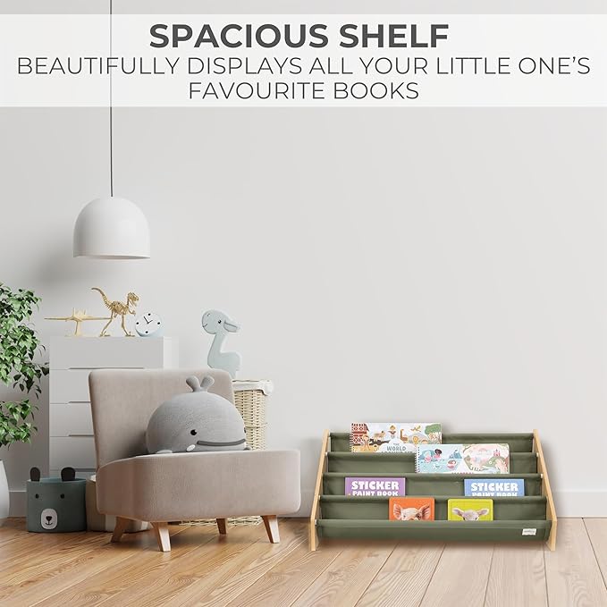 ZICOTO Decorative Wooden Bookshelf for Kids Rooms - Keeps Plenty of Books Neatly Organized & Within Reach for Toddlers - Easy Install Montessori Book Shelf for Baby's Bedroom or Playroom Decor