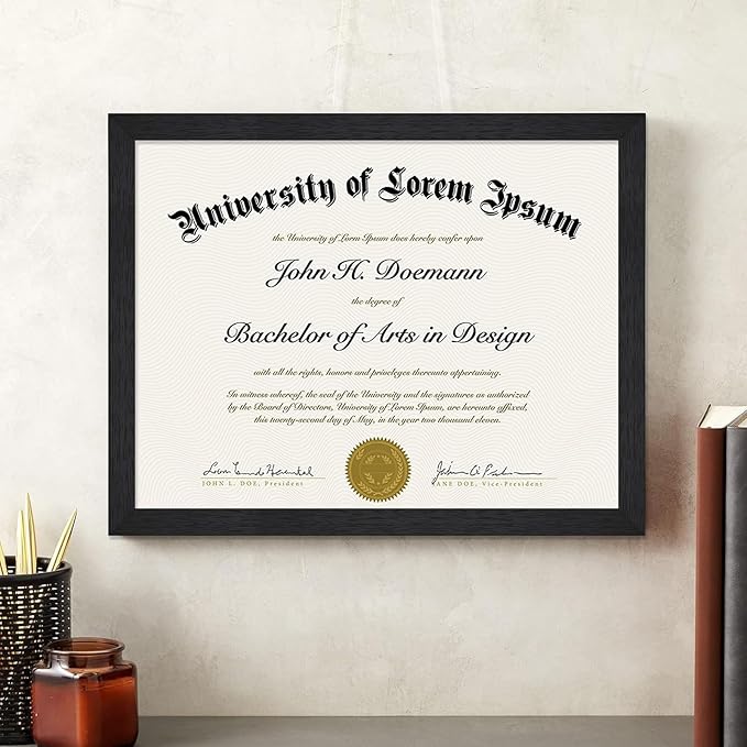 A PLUS MAX Black 8.5 x 11 Frame, Engineered Wood Frame with Wood-grain for Display 8.5 by 11 Document Award Certificate Wall and Tabletop - 1 Pack/Black/8.5x11