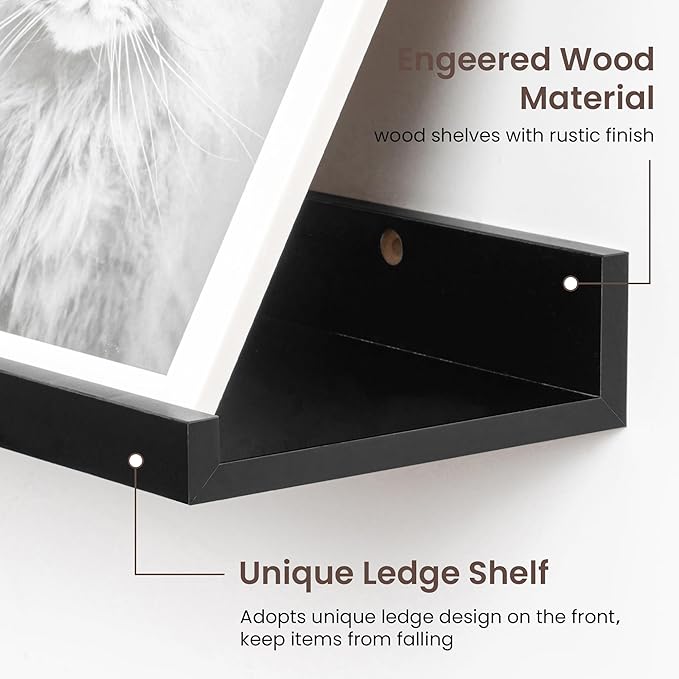 Axeman 40 Inch Floating Shelves | Black Picture Ledge Shelf Set of 3 | Rustic Wood Wall Shelves with Lip | 40" Black Picture Shelf for Wall with Ledge | Photo Shelves