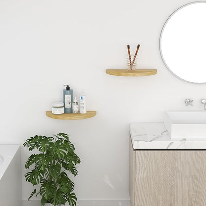 Small Floating Shelves for Wall Set of 2, Rustic Solid Pine Half Round Wood Walll Mounted Shelves for Bedroom Living Room Bathroom Kitchen Office and Plants Wall Decor (2, Primary Color)