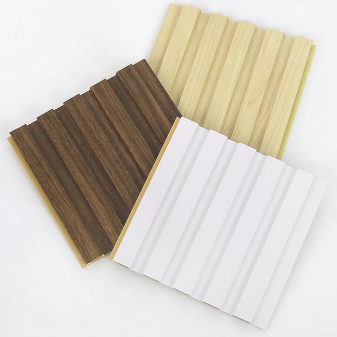 3 Packs Sample 6 x 5.9in Slat Wood Wall Paneling, WPC Wainscoting Panels for Interior Wall Decoration Living Room Bedroom, Accent Wall Panels