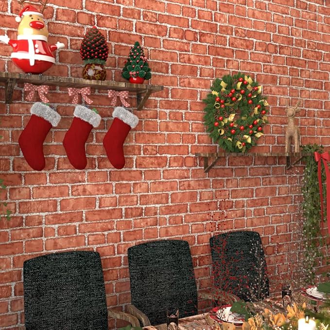 Cohoo Home Red Brick Wallpaper Peel and Stick Contact Paper 18inW 591inL Faux 3D Brick Contact Paper Self Adhesive Removable Wallpaper Backsplash Wrapping Fireplace Wall Sticky Waterproof Vinyl