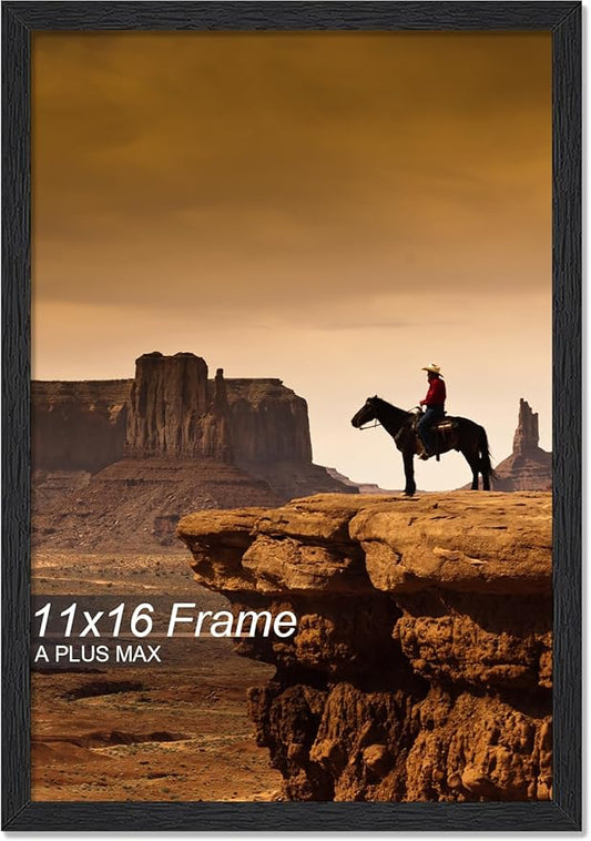 A PLUS MAX 11x16 Picture Frame, Black Engineered Wood Frame for 11 x 16 Inch Picture Poster Photo, Light Weight 11 by 16 Frame with Wood-grain for Wall - 1 Pack/Black/11 x16