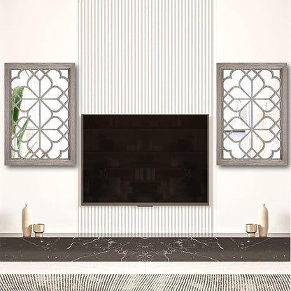 Wocred Set of 2 Rectangular Wall Mirror,Gorgeous Rustic Farmhouse Accent Mirror,Barn Wood Color Entry Mirror for Bathroom Renovation,Bedrooms,Living Rooms and More(11”x15”)
