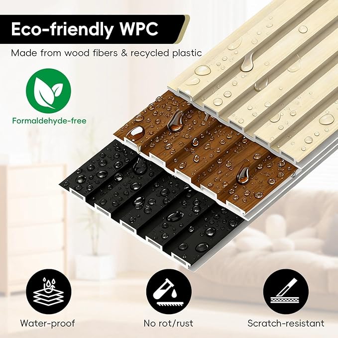 18Pack WPC Wainscoting Panels, 48.2 x 6.2 Inches 3D Accent Wall Panels for Interior Wall Decor, Fluted Wood Paneling for Living Room, TV Background, Office, Bedroom(Oak)