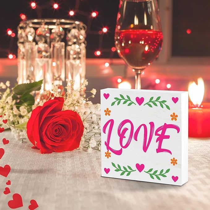 Valentines Table Decor, Happy Valentine's Day Home Office Sign for Porch Tiered Tray Shelf Party, Romantic Gifts Decorations for Wife Daughter Dad Husband Women