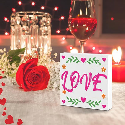 Valentines Table Decor, Happy Valentine's Day Home Office Sign for Porch Tiered Tray Shelf Party, Romantic Gifts Decorations for Wife Daughter Dad Husband Women