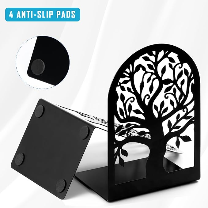 HappyHapi Book Ends, Metal Bookends for Shelves, Modern Tree Book Ends Decorative, Heavy Duty Book Holders Book Stoppers for Home Office Decor, 6.9