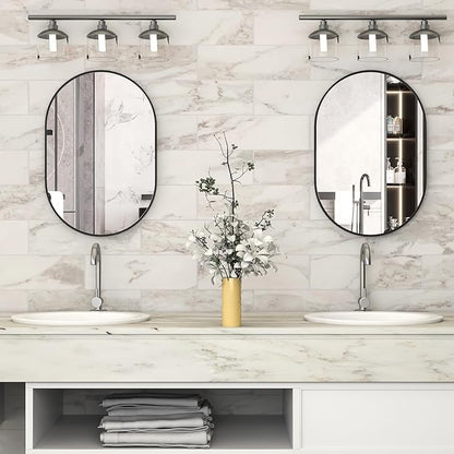 Oval Bathroom Mirror Capsule Wall Vanity Mirror, 24"x36" Pill Mirrors Wall Mounted Mirror, Large Modern Mirror with Black Metal Frame, Decor for Entryway, Bedroom, Living Room