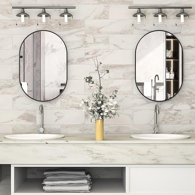Oval Bathroom Mirror Capsule Wall Vanity Mirror, 24"x36" Pill Mirrors Wall Mounted Mirror, Large Modern Mirror with Black Metal Frame, Decor for Entryway, Bedroom, Living Room