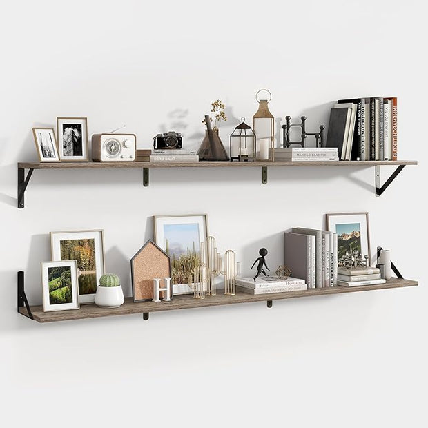 Axeman 55 Inch Floating Shelves | 8 Inch Deep Grey Wall Shelves Set of 2 | 55" W x 8" D Rustic Grey Wood Shelves for Bathroom Kitchen Living Room