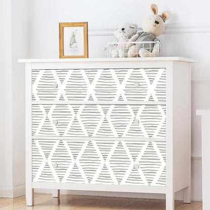 White and Silver Gray Peel and Stick Wallpaper 17.7"x120" Modern Striped Rhombus Wallpaper Vinyl Shelf Paper Drawer Liner Roll for Bedroom Living Room