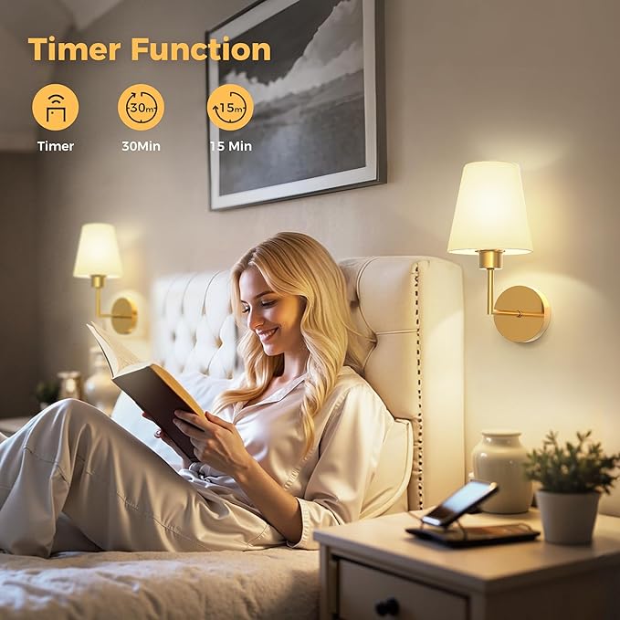 DORESshop Battery Operated Wall Sconce Set of 2, Wall Light Wireless Easy to Install, Dimmable and Adjustable Sconces Wall Decor, Rechargeable Wall Lamp for Bedroom, Living Room, Gold 13.8in
