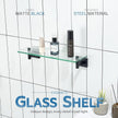 KOKOSIRI Bathroom Shelves Glass Floating Shelf 16-Inch for Bedroom, Living Room, Kitchen, Small Hanging Rack Rustproof Wall Mounted Black B1105BK-L16