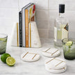 Main + Mesa Geometric Marble Bookends with Brass Inlay, White